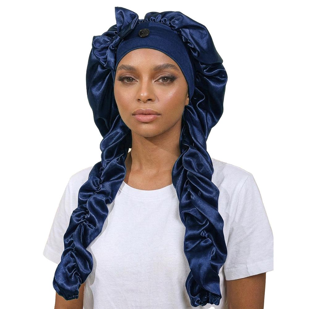 Satin Material Sleep Bonnet Long Curling Ribbons Non-Slip Design Satin Bonnet Soft Fabric Adjustable Fit Heatless Curl Bonnet