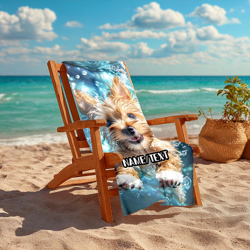 1PC Custom Name Puppy Water Adventure Beach Towel Highly Absorbent And Sand-Resistant Towel for Swimming, Pool, Yoga, And Travel Lightweight
