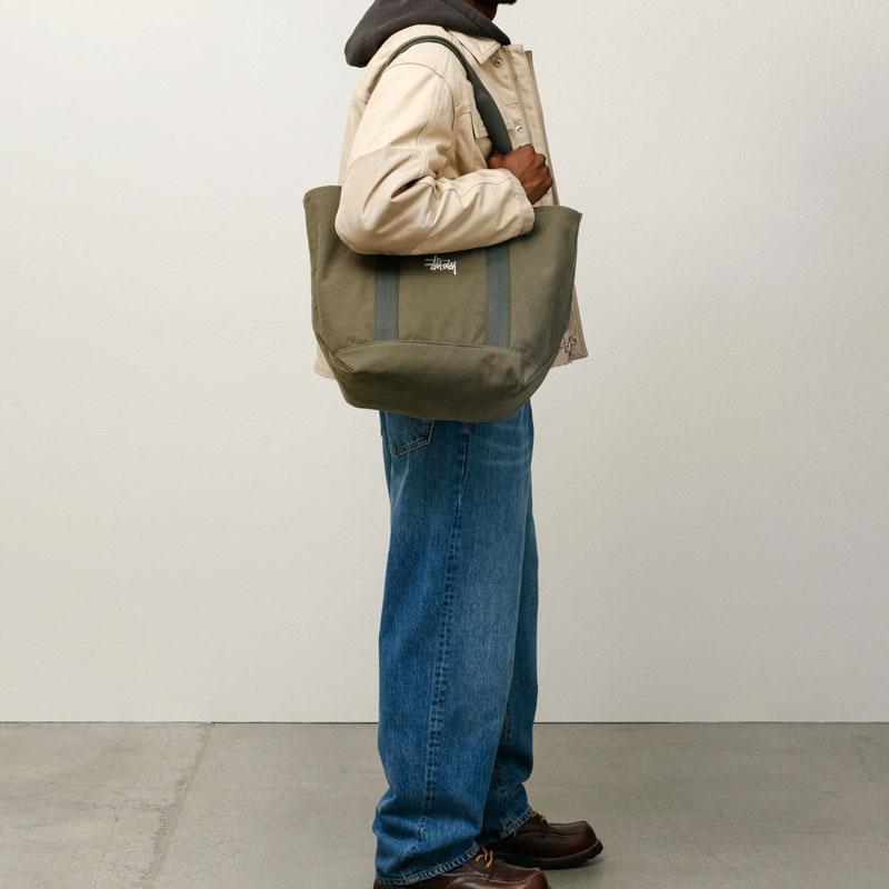 New Stussy Cotton Tote Bag, Shopping Bag, Shoulder Bag Extra Large Men's Green 134275-GREN