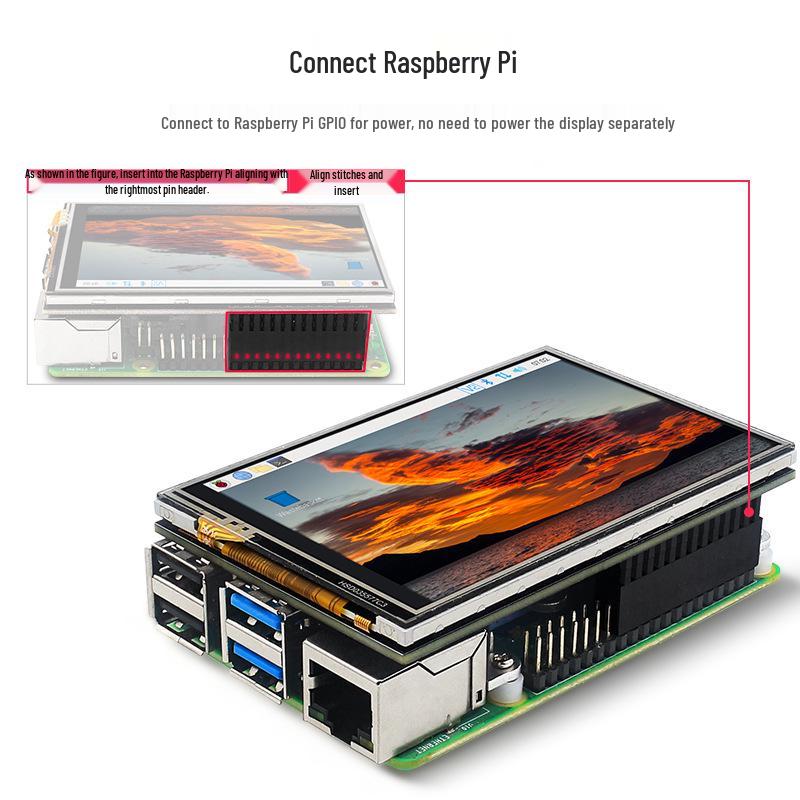 Raspberry Pi 5/4B 3,5" Touchscreen-Display 480x320 Auflösung mit GPIO, Halterung & Lüfter