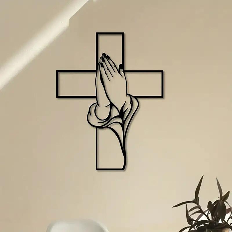 1 szt. Sztuka Krzyża, Nowoczesny Metalowy Dekor Ścienny Religijny, Wzór Modlących Się Dłoni, Łatwy Do Powieszenia, Idealny Do Salonu I Prezenty Domowe