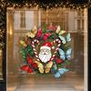 Bathroom Glass Decoration Christmas Wreath Window Sticker, Stained Style, Removable Santa Butterfly Candy Static Clings Cane Decal, PVC Cling for Home