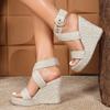 Women's Beige Espadrille Wedge Sandals - Ankle Buckle, Open Toe, Thick Sole, Strappy Summer Fashion Heels