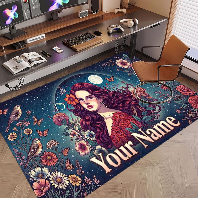Custom Name Crystal Velvet Rug,Lana Del Rey Comfortable Anti Slip Floor Mat For Room Decoration