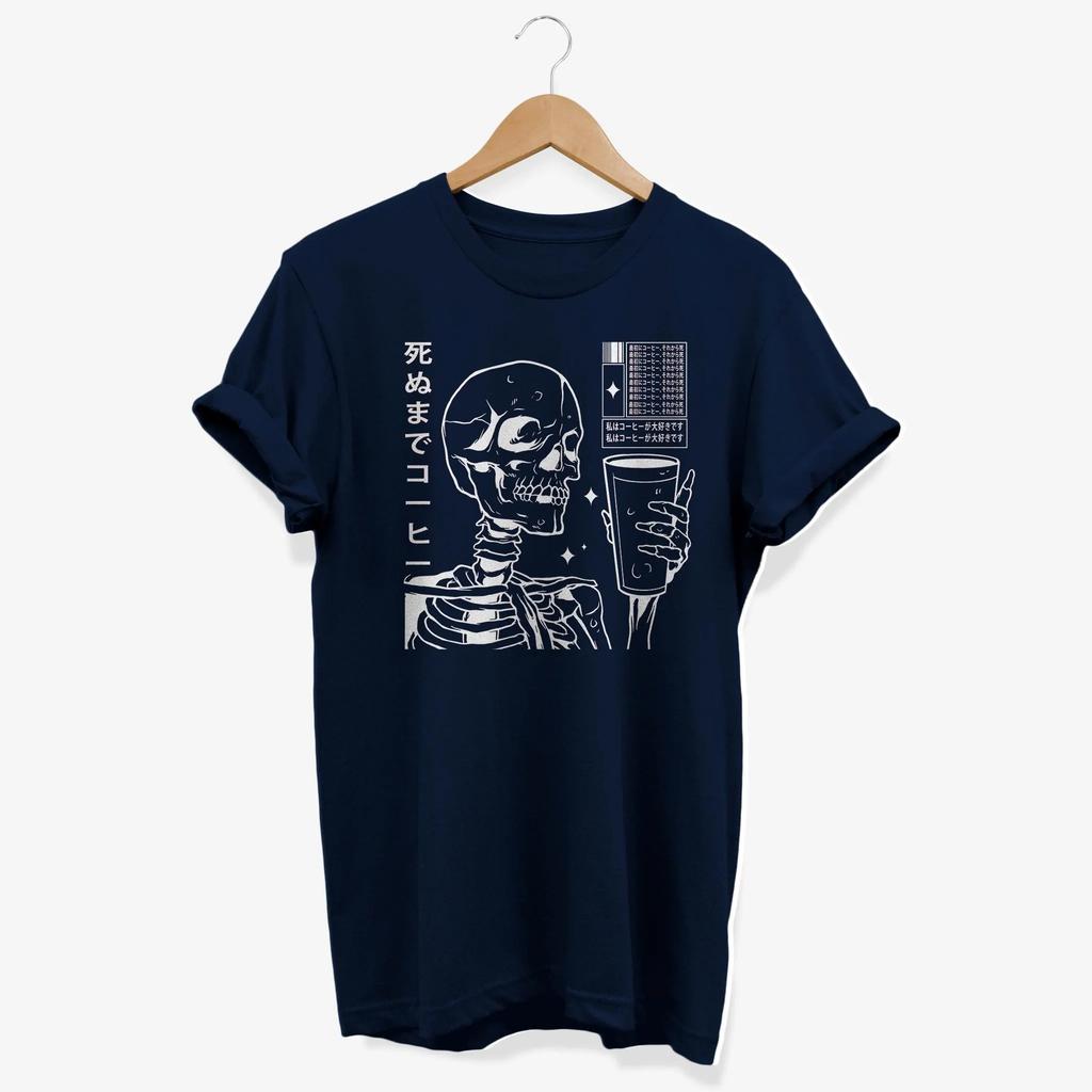 Japanese Skeleton Coffee Tshirt Summer Tracksuit Mens Round Neck Pullover Shortsleeved Casual Sportswear Harajuku Streetwear
