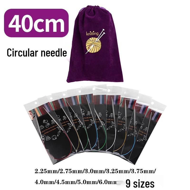 14-Piece Circular Stainless Steel Knitting Needle Set for Sweaters with Velvet Storage