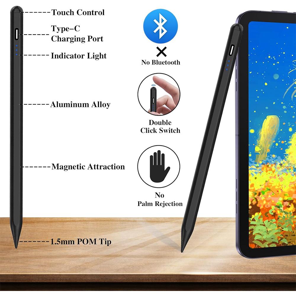 Fast Charging Universal Type C Charging Stylus Pencil with Replacement Tip Tablet Pen for iPad Smartphone
