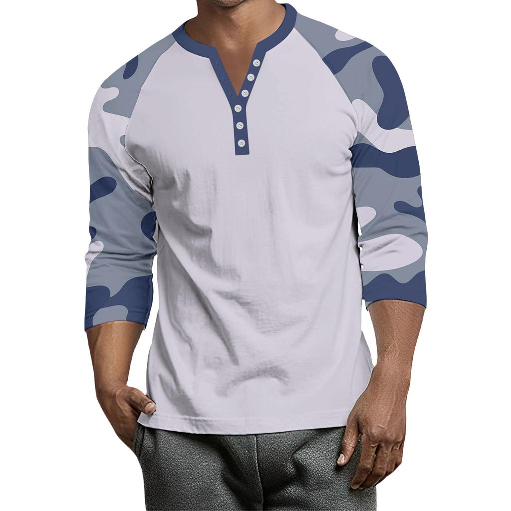 Herren Button-Down Kontrast Raglan 3/4 Ärmel Oberteil