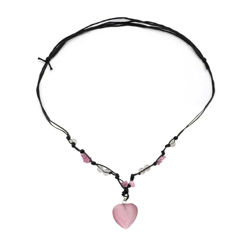 

Heart Natural Stone Necklace Woven Rope Chain Choker for Women Girl Unisex Necklace Gemstone-Jewelry Ornament Gift