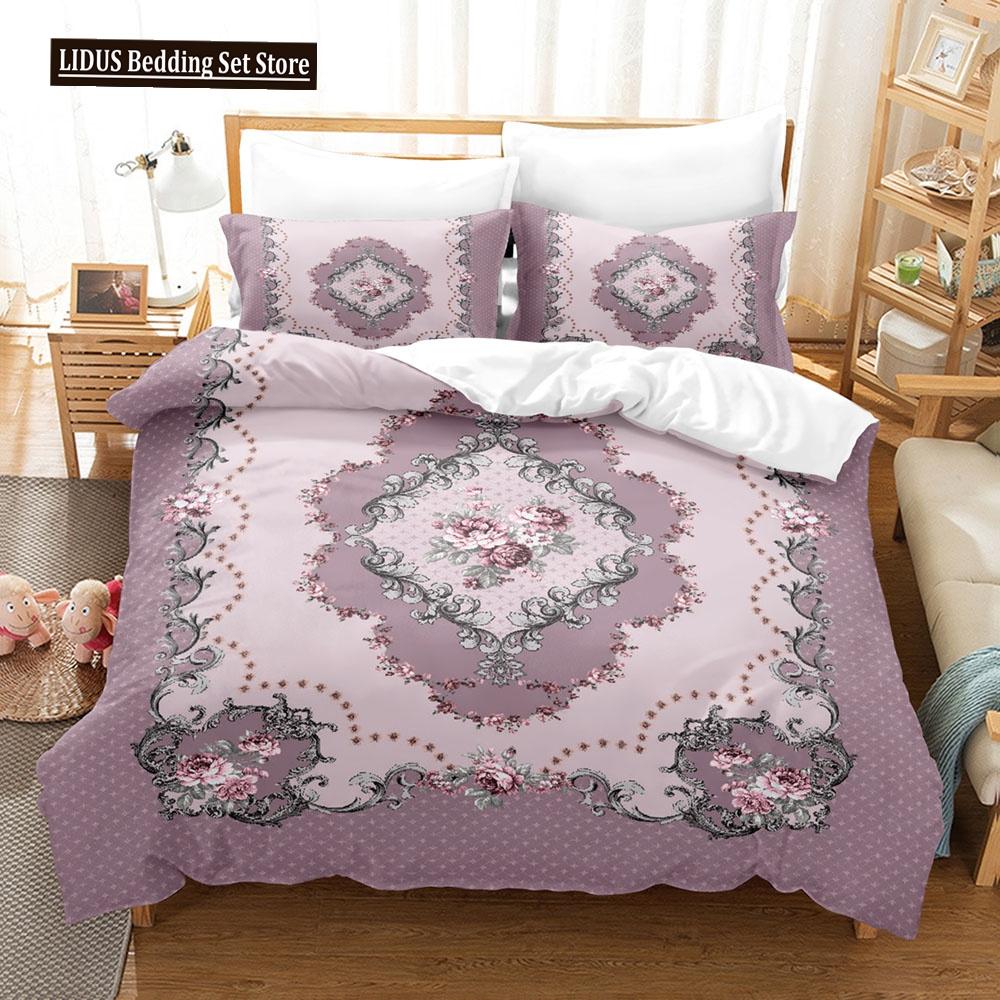 Flower Duvet Cover Set Colourful Flower 3D Print King Queen Full Size Polyester Comforter Cover With Pillowcases For Girl Kid