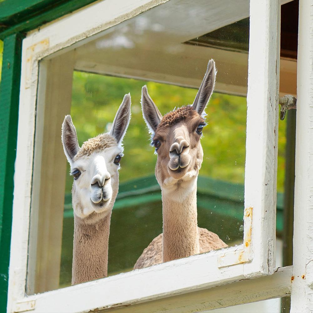 Niedliches Alpaka Balkon Glasfenster Heimhintergrund Verschönerung Fensteraufkleber