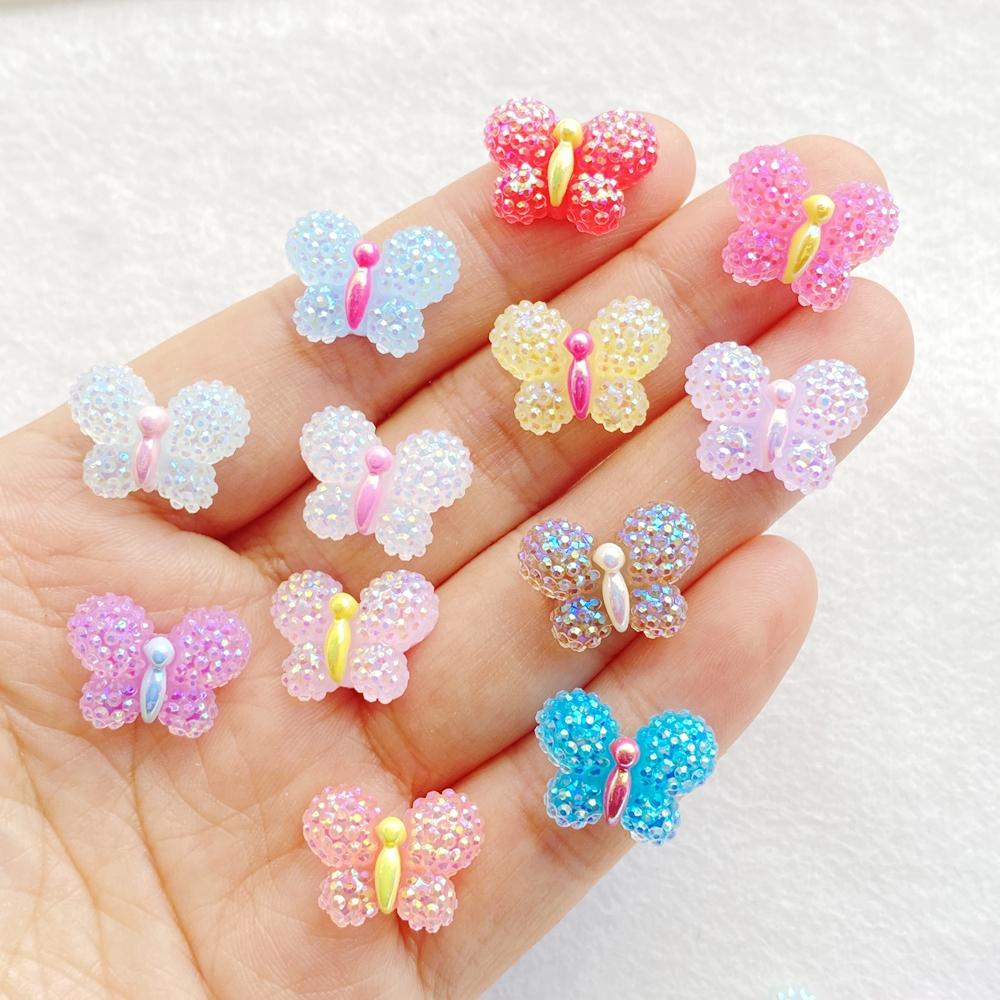 30pcs Colorful Resin Kawaii Mini Painted Shiny Butterfly Nail Art Flat Back Stone Figurines Scrapbook DIY Jewelry Decor Crafts