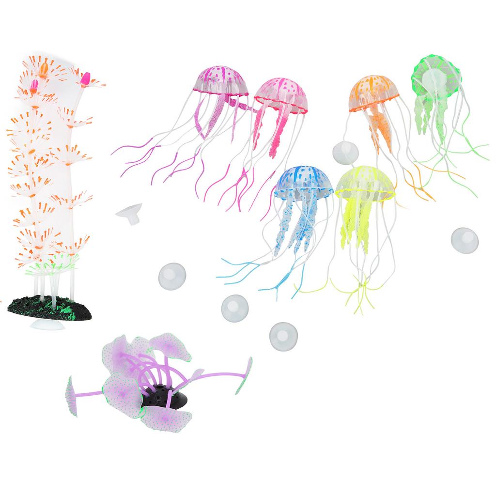 8pcs Aquarium Glowing Decoration Silicone Artificial Plant Fish Tank Jellyfish Coral Ornament