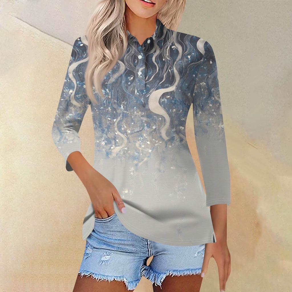 Women's Fashion Casual Lapel Short Sleeve Printed Shirt Women's Button Up Tops