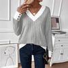 Women S Casual V Neck Solid Color Long Sleeve T Shirt With Splice