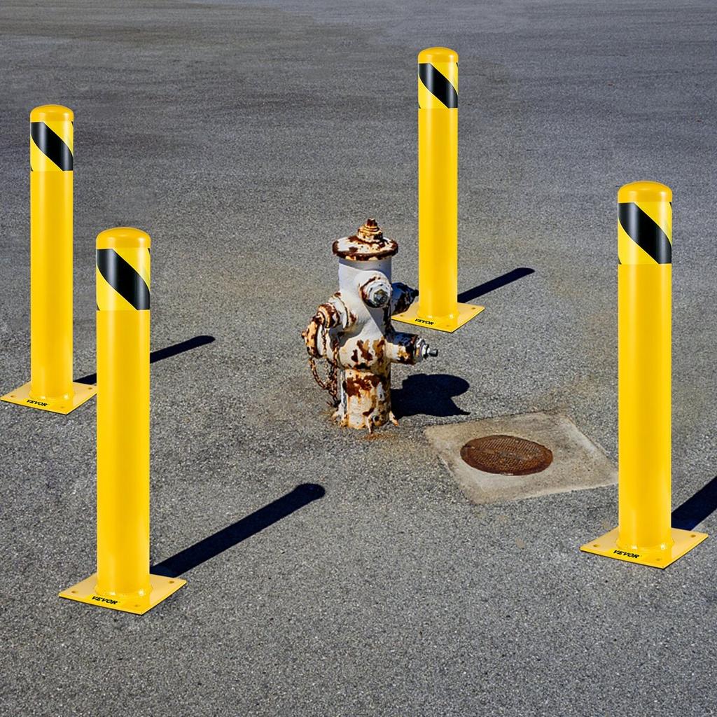 Safety Bollard, 42 Inch Height Bollard Post, 5.5 Inch Diameter Steel Pipe Safety Bollard Post, Yellow Steel Bollard, Steel Safety Bollard with 8