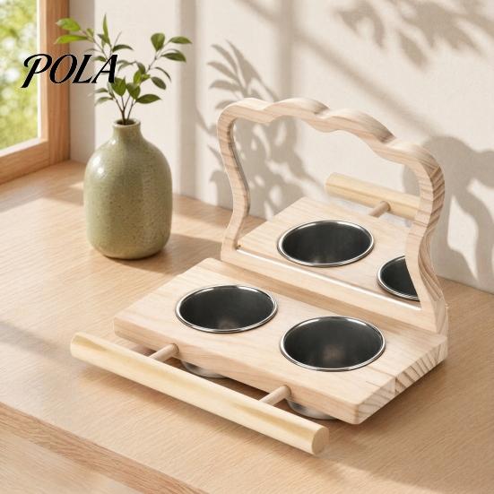Houten Papegaai Zitstok 1 Set Voederplateau, Vogelkooi met 2 Afneembare Roestvrij Stalen Kooi Bakjes, Houten Stok, Spiegel, Accessoires Parkieten