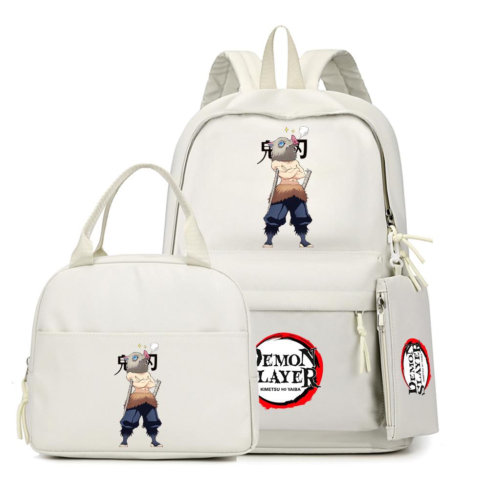 3Pcs/set Anime Demon Slayer Printed Backpack Lunch Bag Pencil Case for Children Student Schoolbag Large Capacity Waterproof Travel Bag