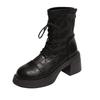 Temperamentvolle vielseitige Martin-Stiefel mit hohem Absatz und dicker Sohle für Damen, Herbst und Winter 2025 neu, wasserdicht, Tischschnürung, Reißverschluss hinten, elastische kurze Stiefel