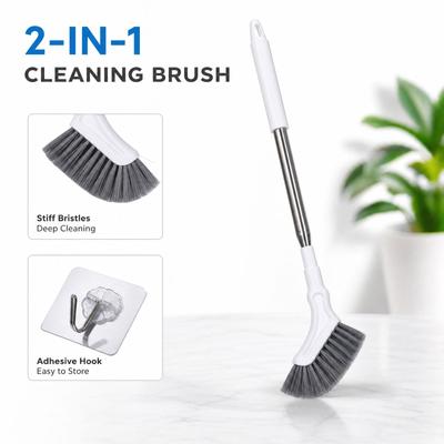 Stainless Long Handle Floor Brush, Hard Scrub Brush for Bathroom Corners and Gaps