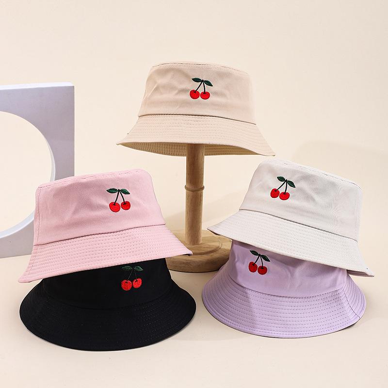 New embroidered fruit bucket hat female export double-sided can wear sunshade basin hat spot