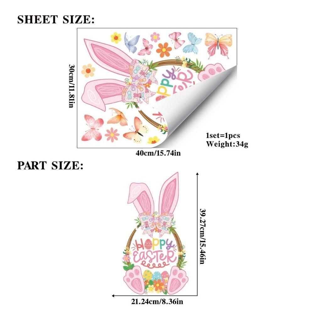 Pink Rabbit Basket Electrostatic Stickers Rabbit Bunny Wall Decal  Happy Easter Party