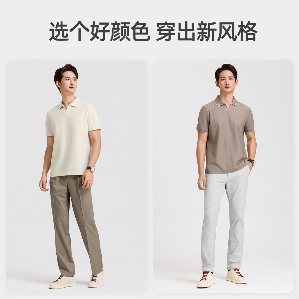 [Smooth and Breathable] Langdeng Men's Summer Mulberry Silk Bead Seagull Collar Polo Shirt