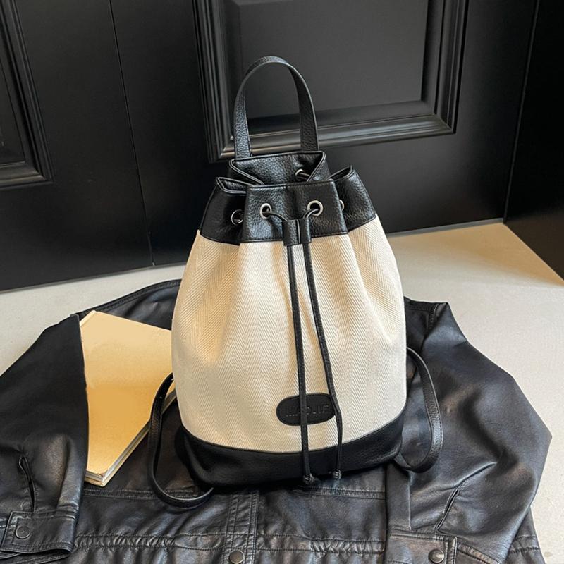 Fashion Designer Patchwork Bucket Bag for Women Drawstring Canvas Backpacks Girls Large Capacity School Shoulder Bags Handbags CLE