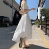 Women's Summer White Luminous Half Skirt High-Waisted A-Line Skirt Drapey Long Tulle Skirt