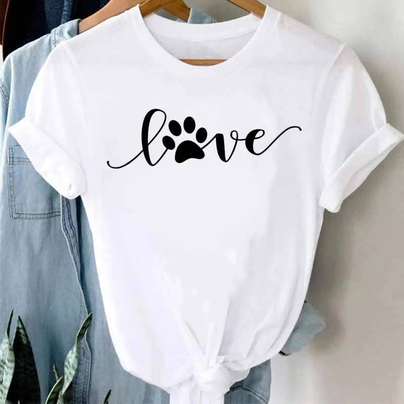 Women Unisex T Shirt Fashion Dog Heartbeat Print T-shirt Funny 90s Print T Tee Womens Tshirt for Female Red Shirt Clothes Tops