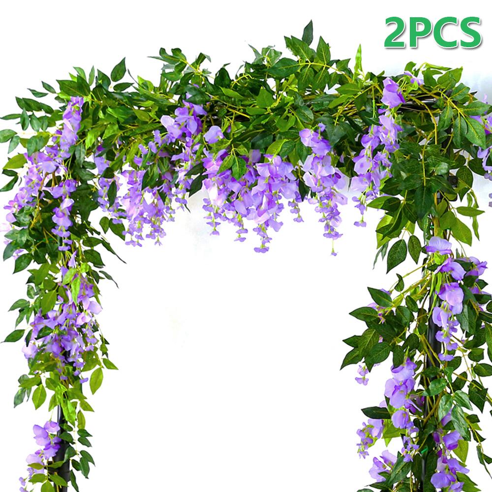 2ks 1,8M vistárie Umělé květiny Vinná věnec Rostliny Svatební oblouk Dekorace Falešný rostlinný list Ratan Trailing Wall Flower Ivy
