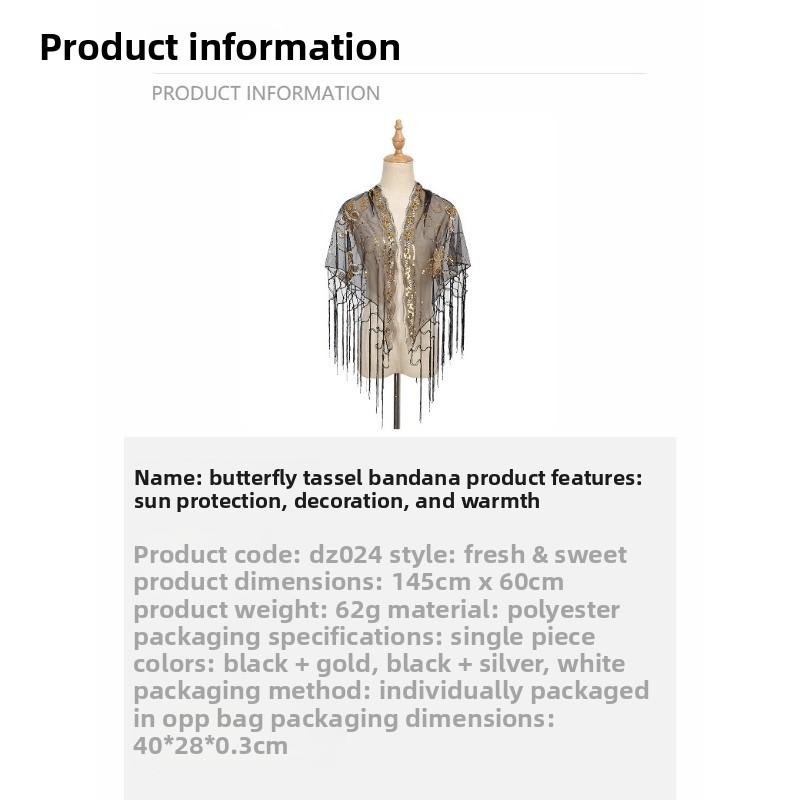Meier Butterfly triangle scarf - openwork tassel embroidered party banquet evening dress lace shawl