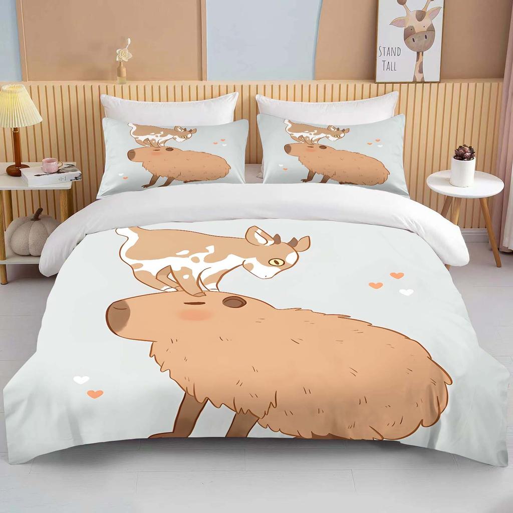 Funny Capybara Printed Bedding Set 1 Quilt Cover 2 Pillowcases Surprise Bedding For Boys And Girls Multiple Sizes Fast Shipping