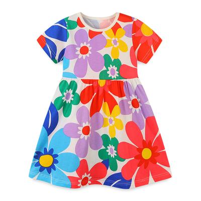 Fashion Girls Dress Summer New Knitted Cotton Cartoon Print Princess Dress Pullover Round Neck Children's Skirt
