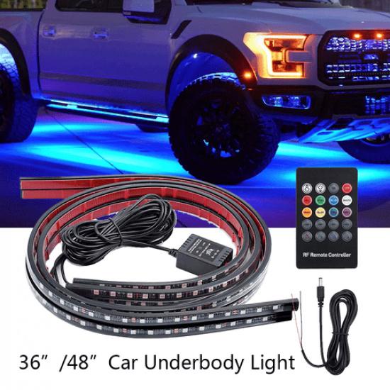 4 Pcs RGB Under Car Strip Light Kit 48 LED Neon Tube Underglow Underbody System