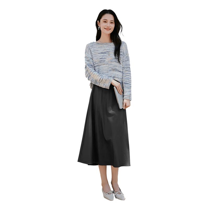 Xiangying Women s PU Leather A-Line Midi Skirt L