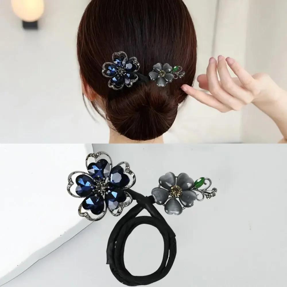 Whale Tail Rhinestone Flower Hair Clip Hair Bun Maker Bundle Lazy Hair Curler Hair Accessories Hair Styling Tool