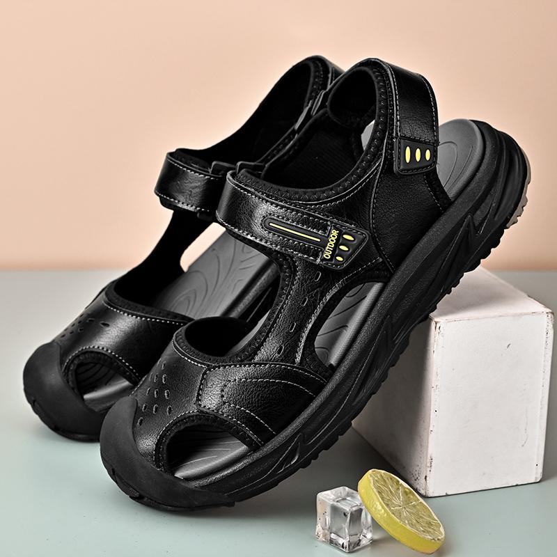 Fashion Summer Genuine Leather Mens Sandals 2024 Handmade Casual Shoes Outdoor Antiskid Beach Sandals for Men Walking Shoes Mocassins