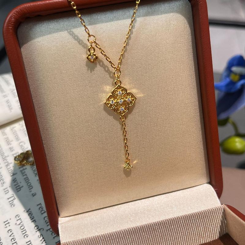 Double-sided diamond-encrusted ruyi auspicious necklace bracelet retro new chinoiserie jewelry suit