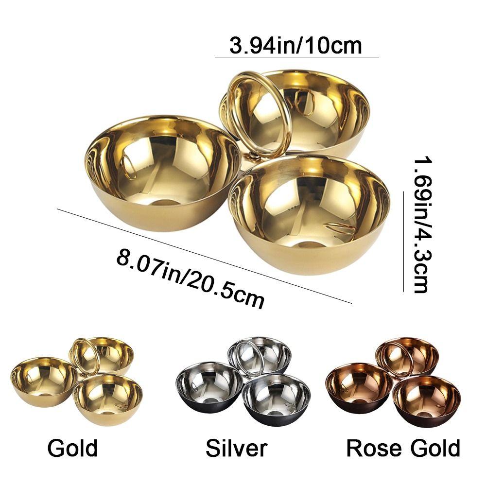 Stainless Steel 3-Compartment Snack Bowl Large Capacity Round Sauce Dish Dessert Plate  Office