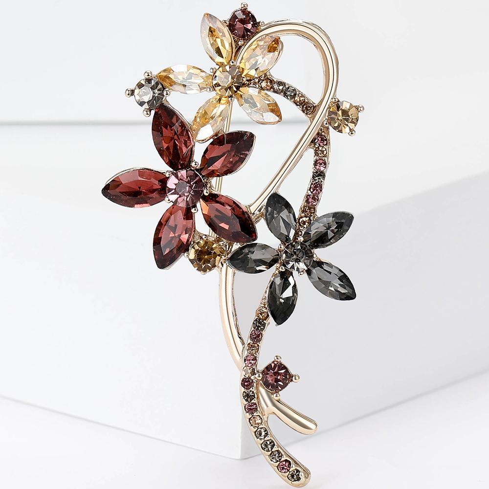 Womens Crystal Flower Brooch Pin Vintage Rhinestone Brooches Wedding Lapel Gifts