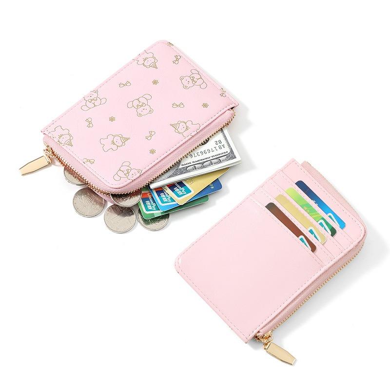 Little Fresh One-word Pull Cute Bear Card Bag ID Bag Multi-card Access Control Women's Change Bag