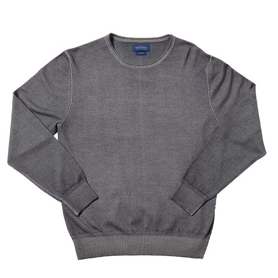 Black Brown Wool Knit Crew Neck Garment Dyed Knit [L Gray] Light Gray/M