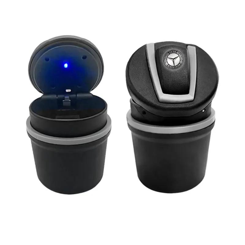 AABIF1 Car LED Ashtray Garbage Coin Storage Cup Container Cigar Ash Tray Stickers For Mercedes Benz C260 C200 C180 GLA/E/C Class E43