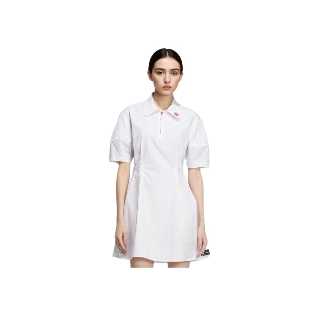 Adidas Neo X Strawberry Bear Co-Branded SS23 Solid Color Loose-Fit Sports Polo Dress Women Dress White IP4023
