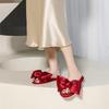 Yibai Bowknot Rhinestone Low Heel Slippers