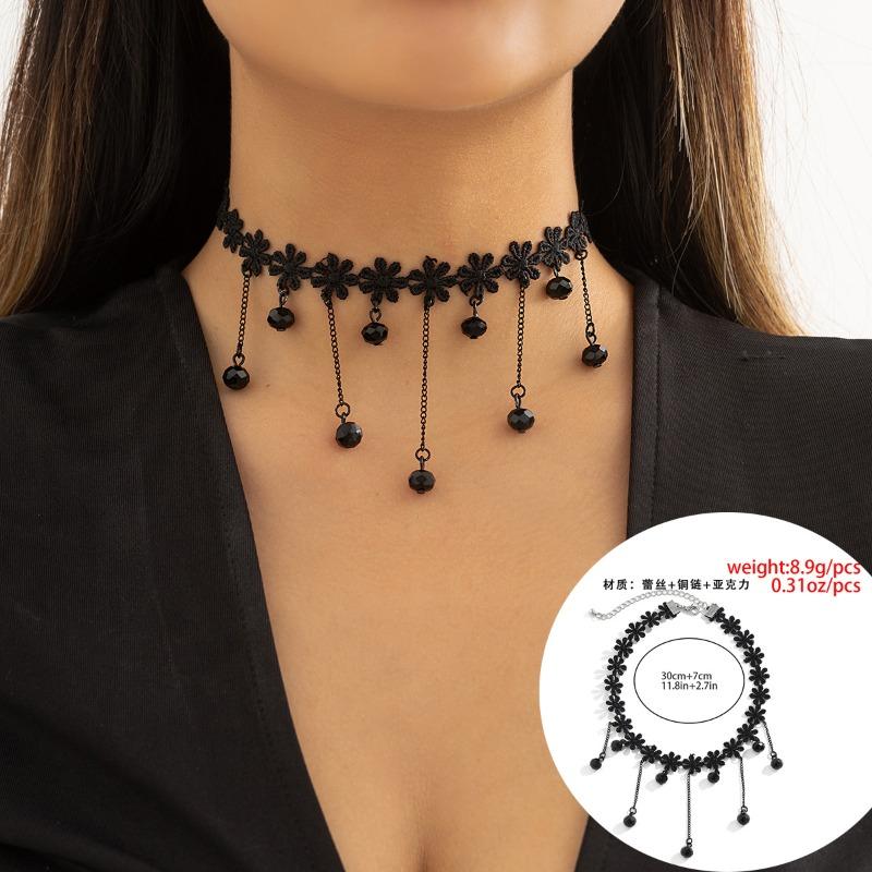 Meier Punk lace choker retro choker black gothic lolita teardrop tassel necklace see details