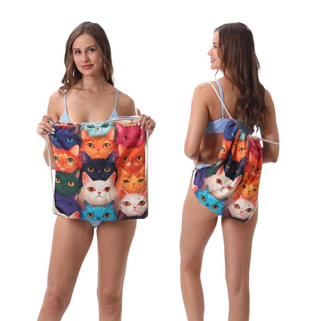 Multi-purpose beach towel backpack integrated bath towel bag portable storage bag printed towel bath towel