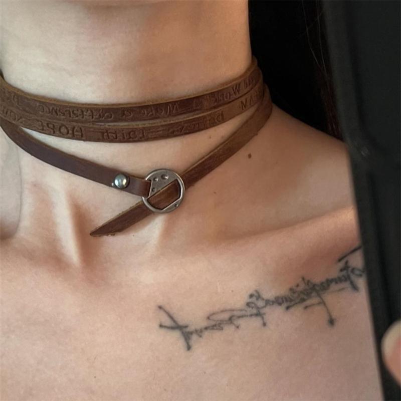 Multifunctional Leather Necklace with Letter Charm Soft Leather Necklace Suitable for Neck Waist or Wrist Accessory