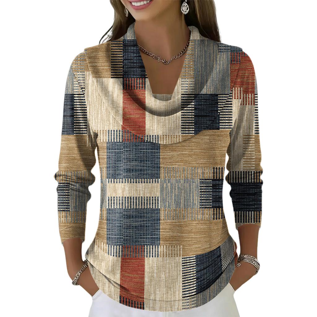 Women's Casual And Fashionable Round Neck Long Sleeved Printed Top Sweater